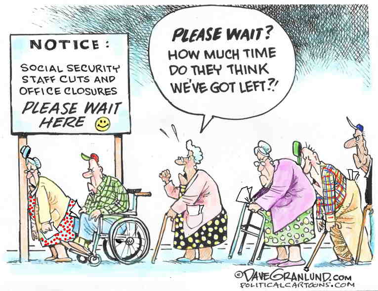 Political/Editorial Cartoon by Dave Granlund on Social Security Wounded