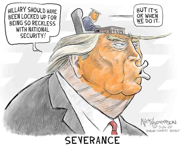 Political/Editorial Cartoon by Nick Anderson, Houston Chronicle on Hegseth Feels the Heat