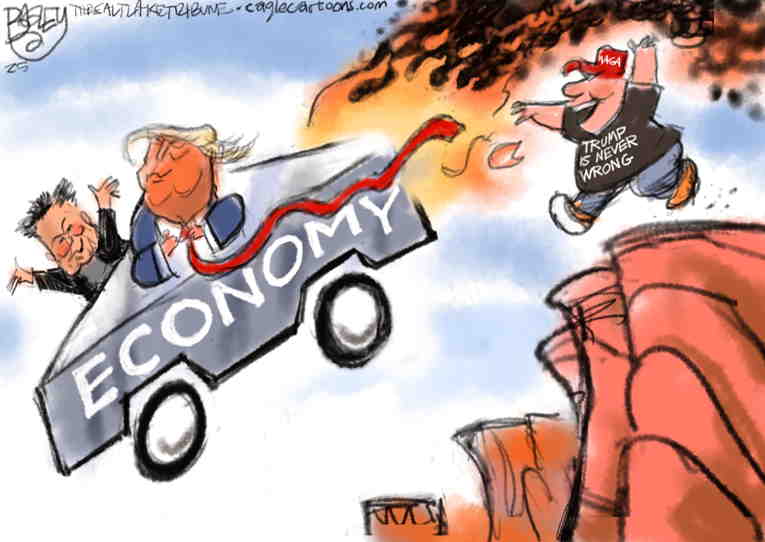 Political/Editorial Cartoon by Pat Bagley, Salt Lake Tribune on MAGA Stands Behind Trump