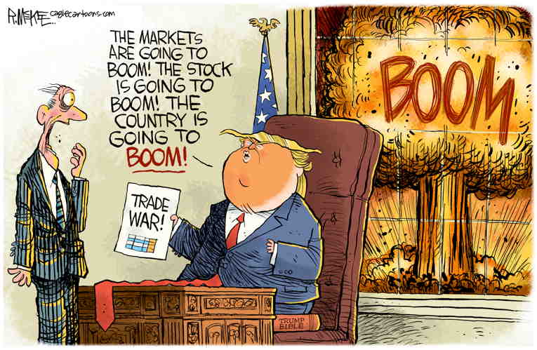 Political/Editorial Cartoon by Rick McKee, The Augusta Chronicle on Trump Ignites Trade War