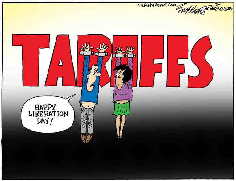 Political/Editorial Cartoon by Bob Englehart, Hartford Courant on Trump Ignites Trade War