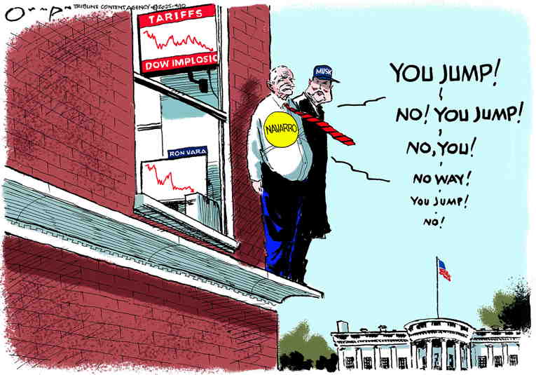 Political/Editorial Cartoon by Jack Ohman, The Oregonian on Trump Ignites Trade War