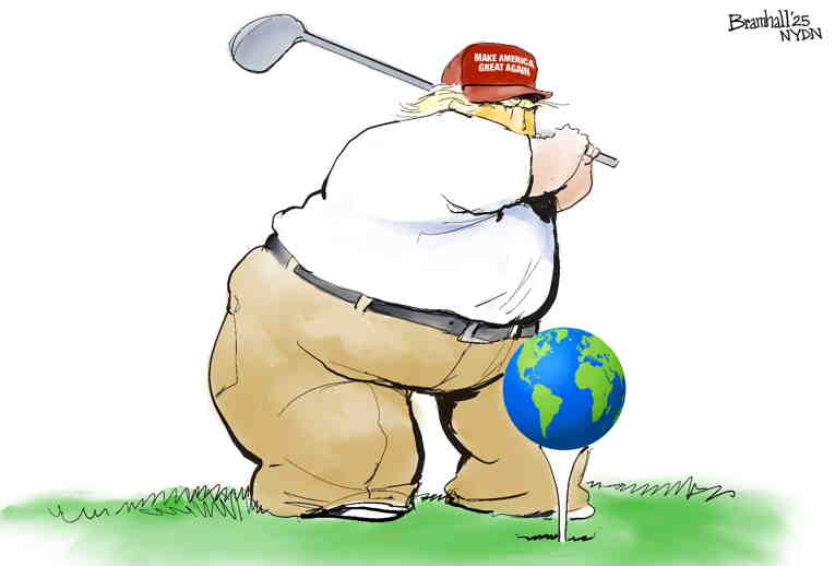 Political/Editorial Cartoon by Bill Bramhall, New York Daily News on President Praises Trump