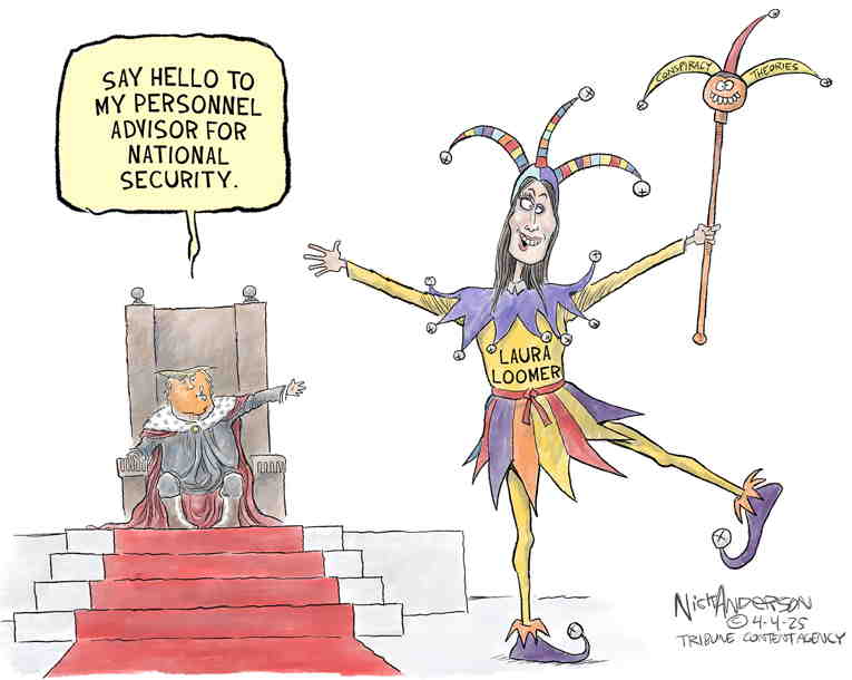 Political/Editorial Cartoon by Nick Anderson, Houston Chronicle on President Praises Trump