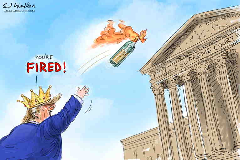 Political/Editorial Cartoon by Ed Wexler, PoliticalCartoons.com on Trump Defies Supreme Court