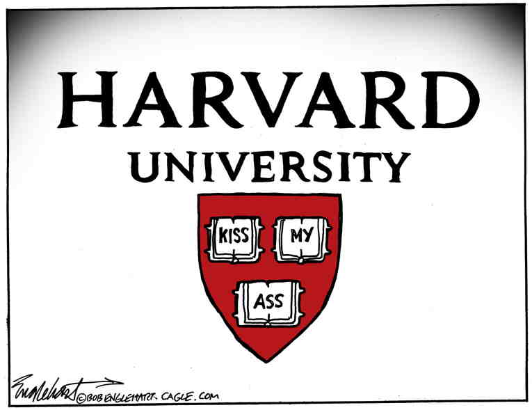 Political/Editorial Cartoon by Bob Englehart, Hartford Courant on Harvard Defies Dictator