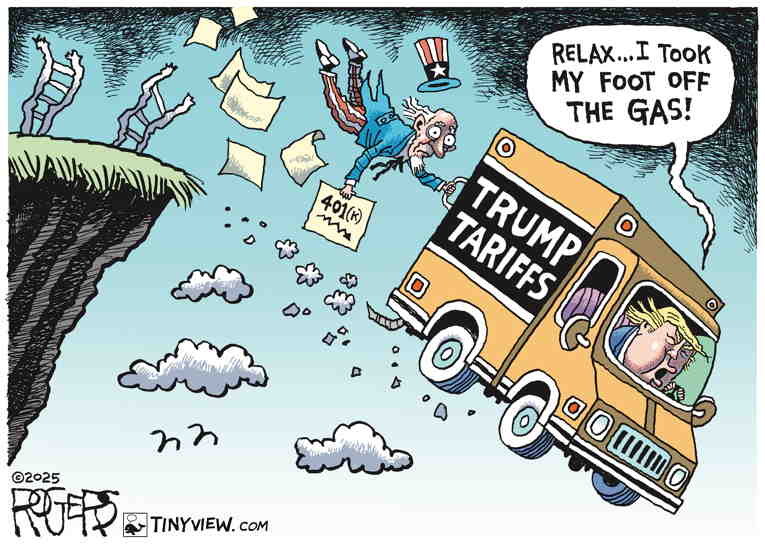 Political/Editorial Cartoon by Matt Davies, Journal News on World Markets in Chaos