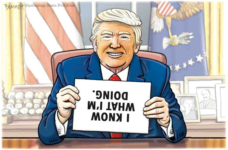 Political/Editorial Cartoon by Clay Bennett, Chattanooga Times Free Press on Trump Takes Physical