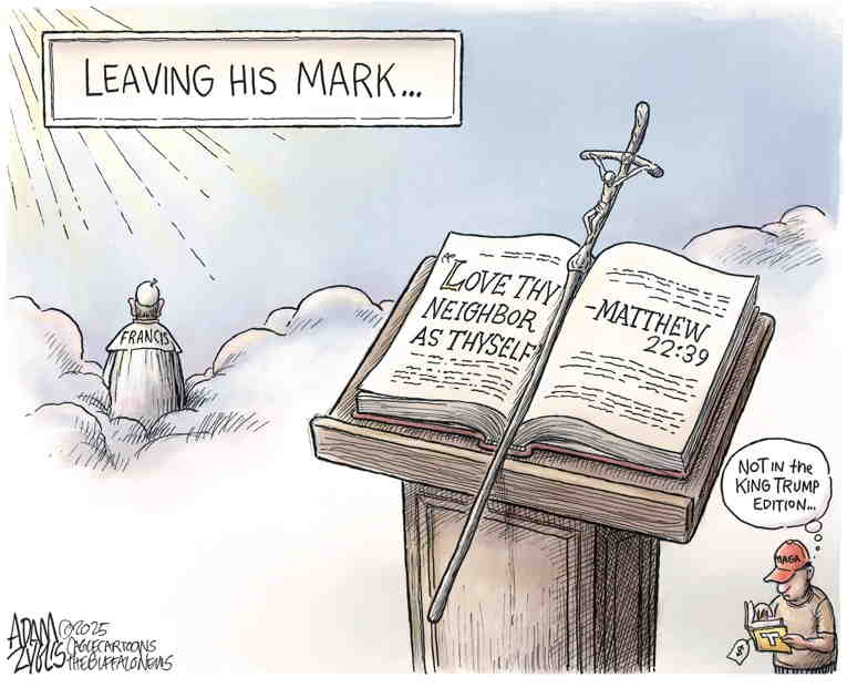Political/Editorial Cartoon by Adam Zyglis, The Buffalo News on Vance Visits Pope