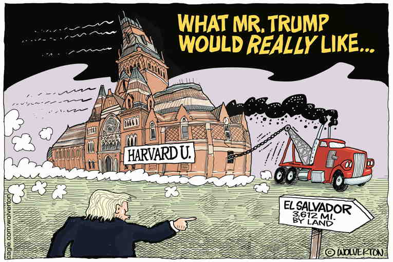 Political/Editorial Cartoon by Monte Wolverton, Cagle Cartoons on Harvard Repels Bully