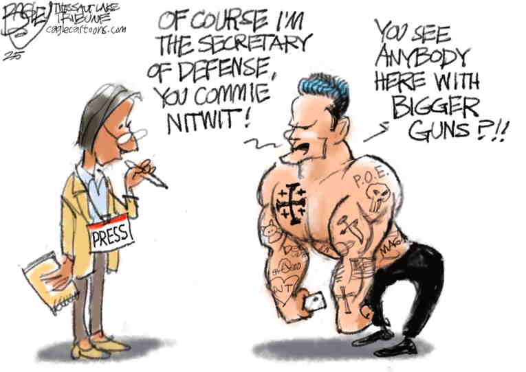 Political/Editorial Cartoon by Pat Bagley, Salt Lake Tribune on Drunkard Attacks Press