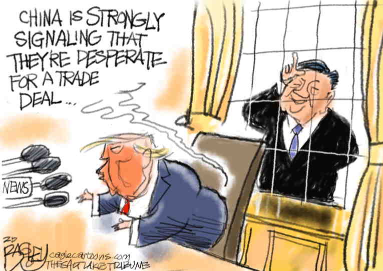 Political/Editorial Cartoon by Pat Bagley, Salt Lake Tribune on Economy Staggers