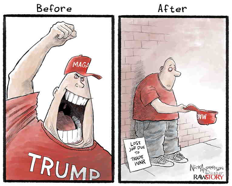Political/Editorial Cartoon by Nick Anderson, Houston Chronicle on Economy Staggers