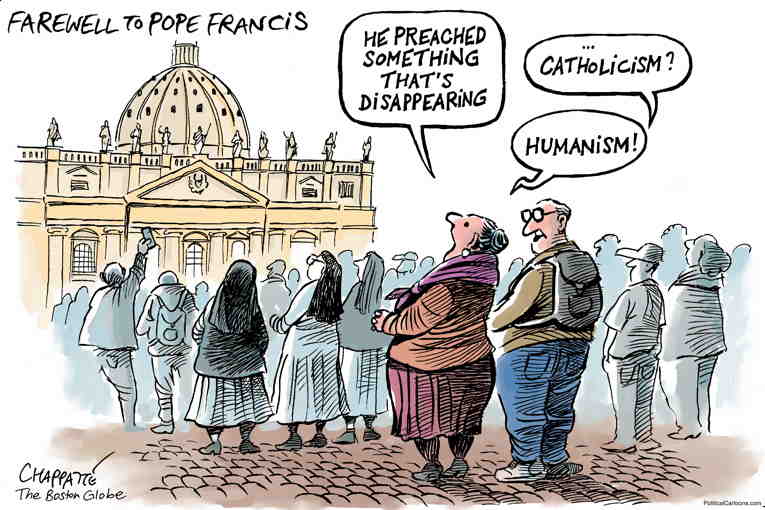 Political/Editorial Cartoon by Patrick Chappatte, International Herald Tribune on Pope Laid to Rest