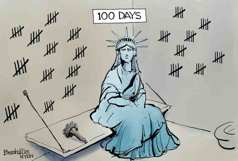 Political/Editorial Cartoon by Bill Bramhall, New York Daily News on 100 Days of Blitzkrieg