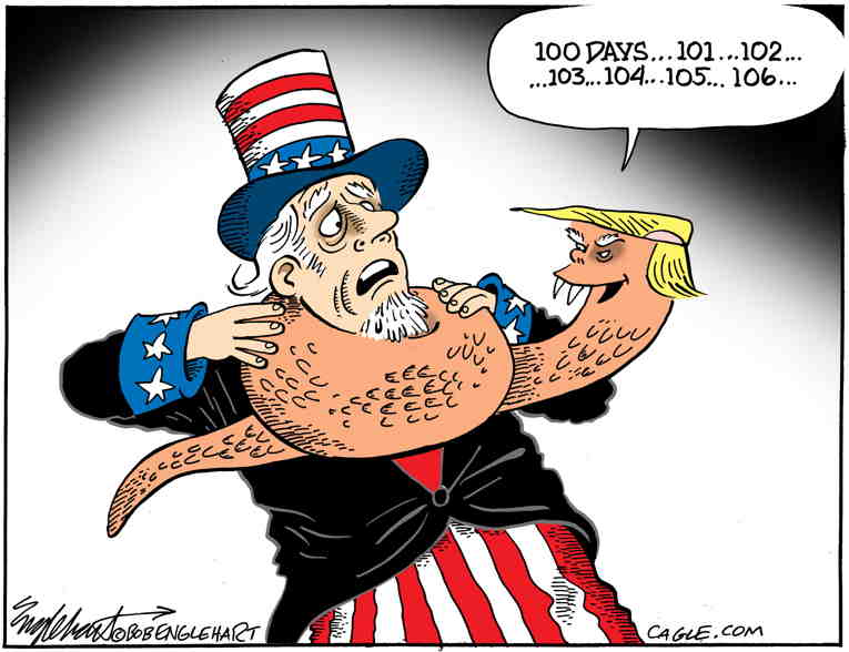 Political/Editorial Cartoon by Bob Englehart, Hartford Courant on 100 Days of Blitzkrieg