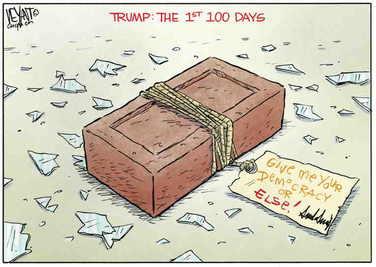 Political/Editorial Cartoon by Christopher Weyant, The Hill, Washington, DC on 100 Days of Blitzkrieg
