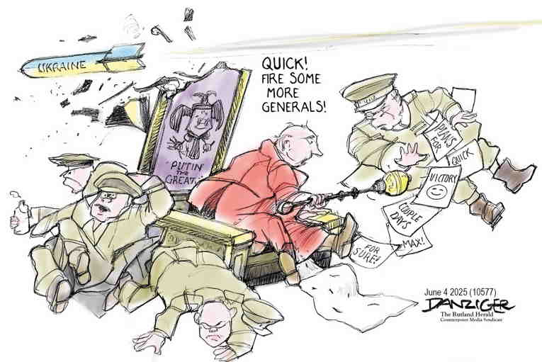 Political/Editorial Cartoon by Jeff Danziger on Ukraine Strikes Russian Bases