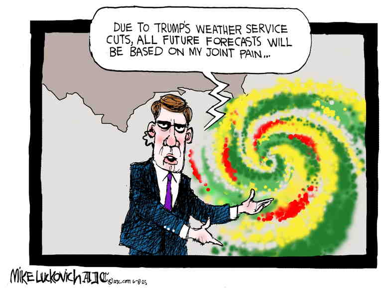 Political/Editorial Cartoon by Mike Luckovich, Atlanta Journal-Constitution on Cuts Hit Home