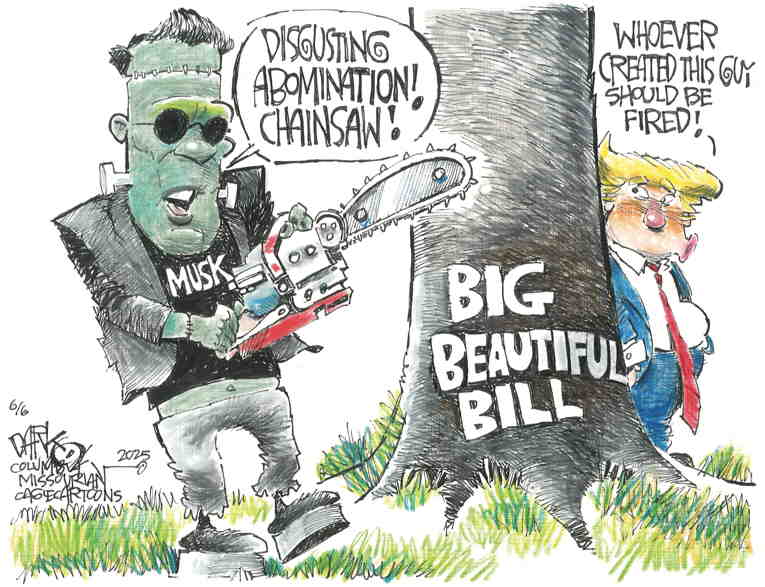 Political/Editorial Cartoon by John Darkow, Columbia Daily Tribune, Missouri on Musk Turns on Trump