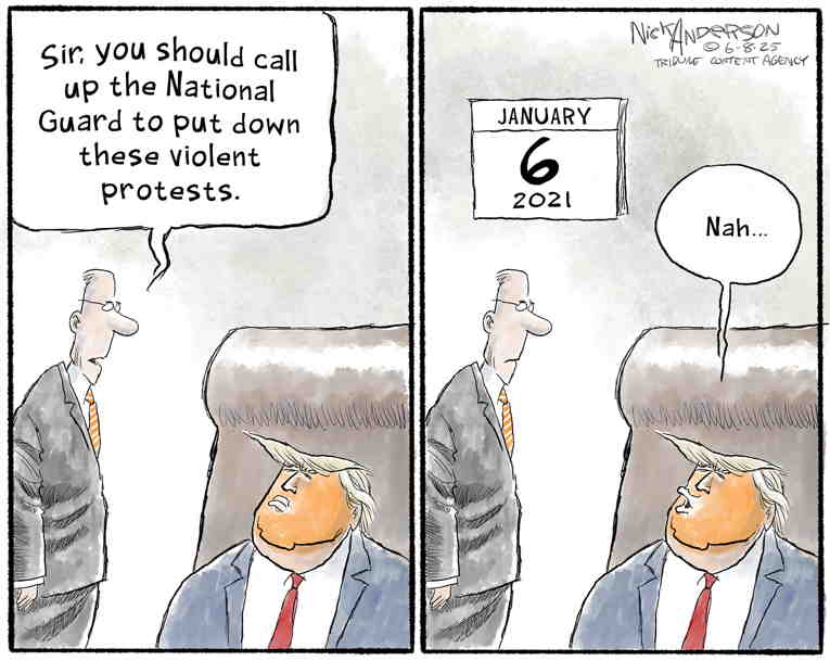 Political/Editorial Cartoon by Nick Anderson, Houston Chronicle on Trump Invades Los Angeles