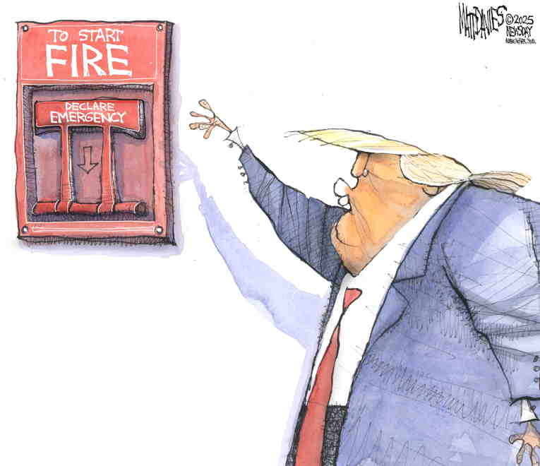 Political/Editorial Cartoon by Matt Davies, Journal News on Trump Invades Los Angeles