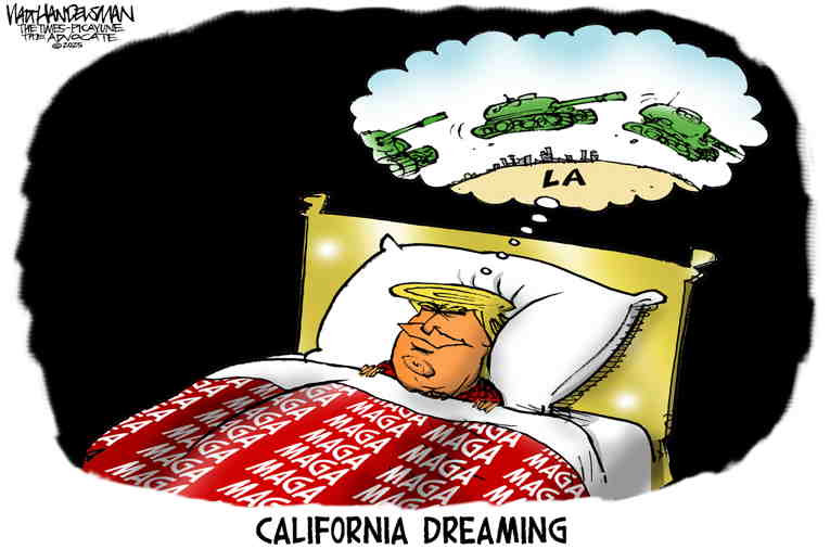 Political/Editorial Cartoon by Walt Handelsman, Newsday on Trump Invades Los Angeles