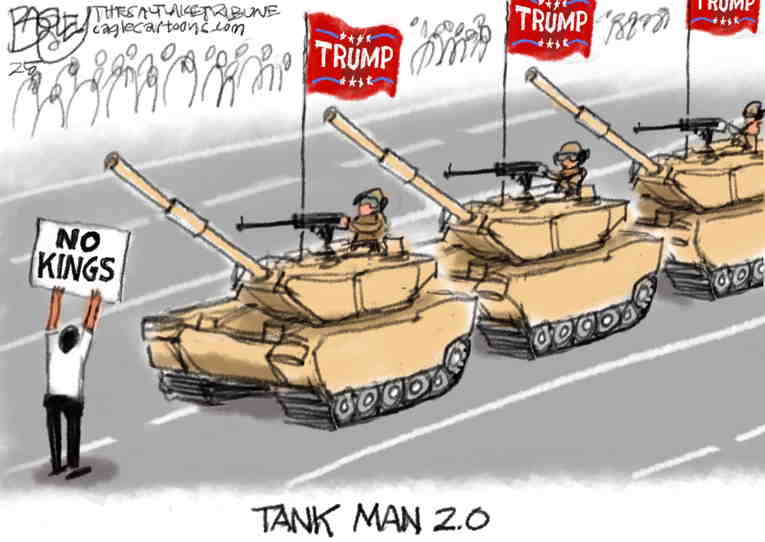 Political/Editorial Cartoon by Pat Bagley, Salt Lake Tribune on Trump Gets Birthday Gift
