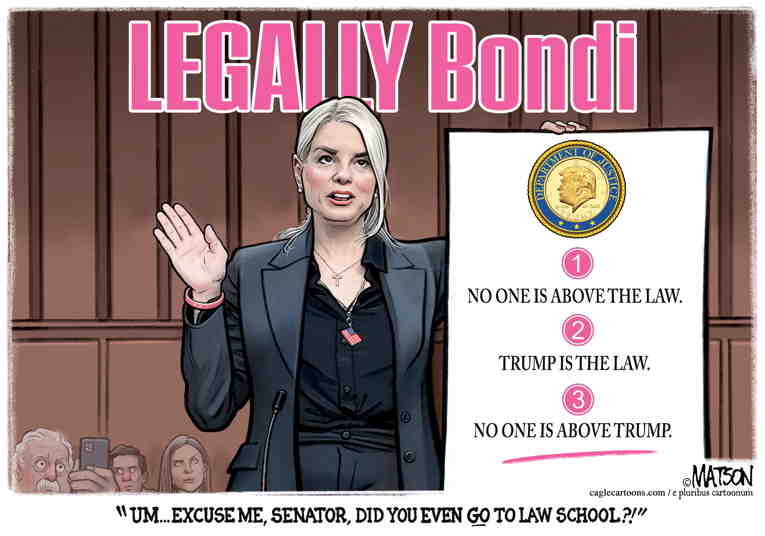 Political/Editorial Cartoon by RJ Matson, Cagle Cartoons on Bondi Throws Fit