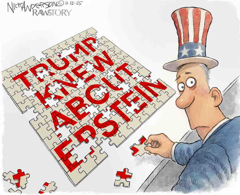 Political/Editorial Cartoon by Nick Anderson, Houston Chronicle on Epstein Emails Released